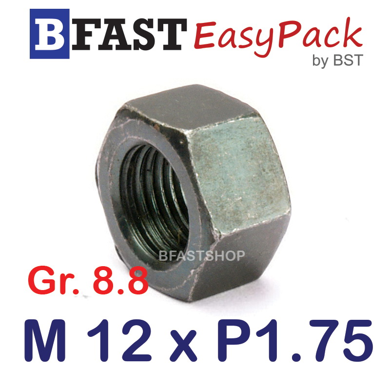 หัวน็อตมิลดำ M12 x P1.75 *เหล็กแข็ง เกรด 8.8* (6 ตัว/ถุง)