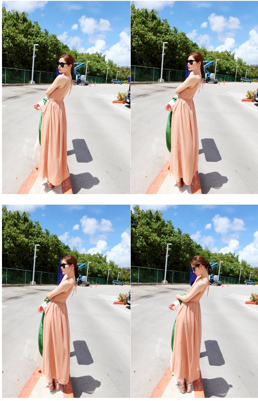 maxi dress - ชุดเดรสยาวผ้าชีฟอง ใสเที่ยว ใส่ทำงาน แขนกุด เปิดหลัง สีโอรส น่ารักมากๆ ค่ะ สามารถใส่ออกงานได้ Asia Sttreet Fashion