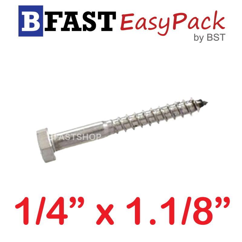 สกรูเกลียวปล่อยขันไม้สแตนเลส 1/4" x 1.1/8" ( 4 ตัว/ถุง)