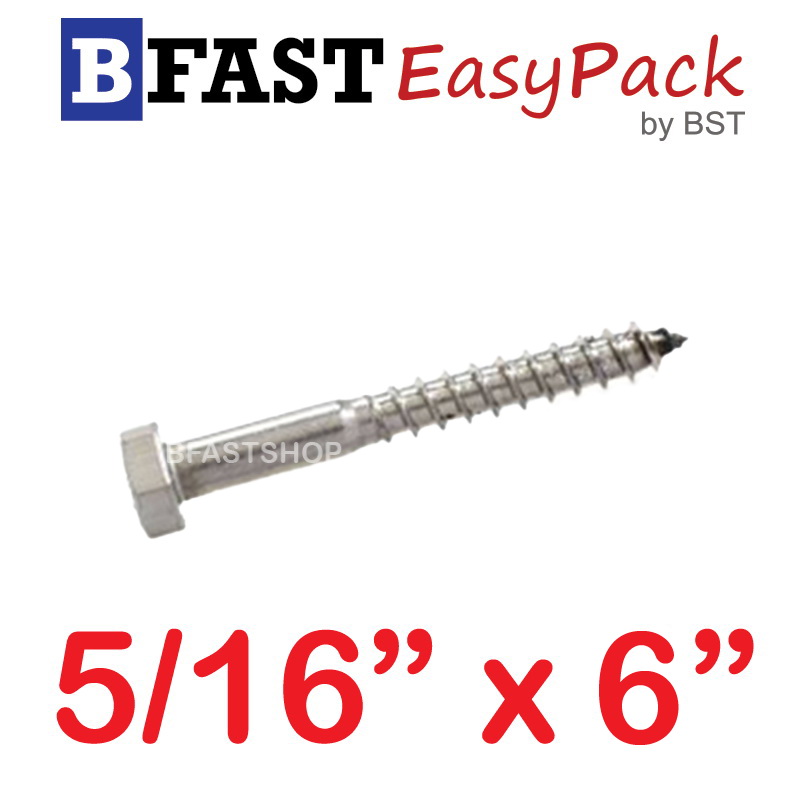 สกรูเกลียวปล่อยขันไม้สแตนเลส 5/16" x 6" ( 1 ตัว/ถุง)