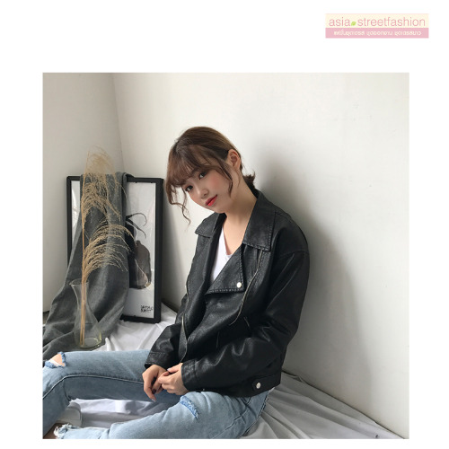 แจ็คเก็ตหนัง ทรงสวย งานคุณภาพดี เก๋ไก๋ พร้อมส่งเลยจ้า black