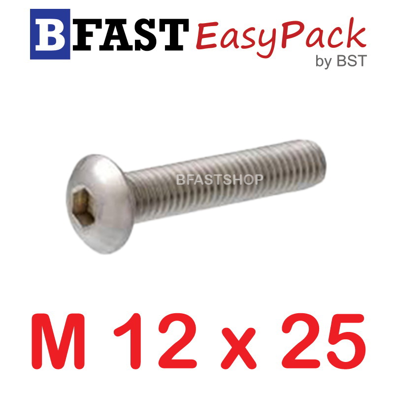 สกรูหัวจมกลมสแตนเลส SUS M12 x 25 ( 1 ตัว/ถุง )