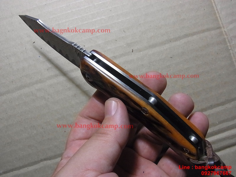 มีดพับ ดามัสกัส Damascus พร้อมซองหนังแท้ (เล่มใหญ่)