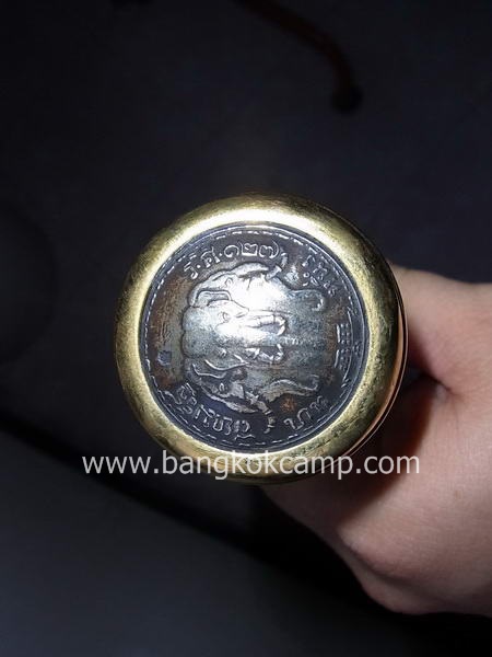 ไม้ตะพด ซ่อนมีด ประดับเหรียญ ช้างเอราวัณ(ช้าง3เศียร) สวย คลาสิก (หัวใหญ่ ทรงลูกบิด)