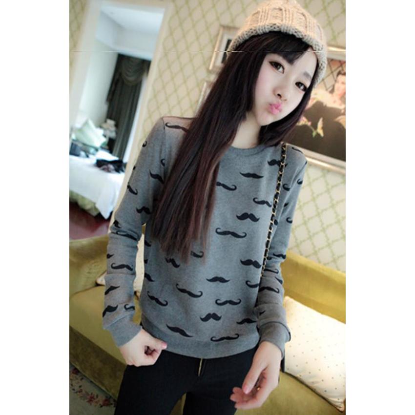 LALANG เสื้อยืดแขนยาว พิมพ์ลาย สำหรับผู้หญิง สี Dark Grey