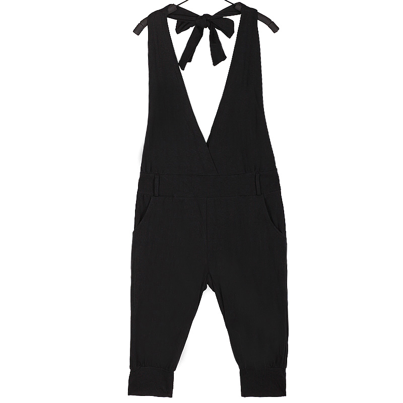 jumpsuit ชุดเอี๊ยมกางเกงขาสั้น สีดำ แฟชั่นใส่เที่ยว ใส่ทำงาน ผ้าคอตตอน เท่ห์ๆ