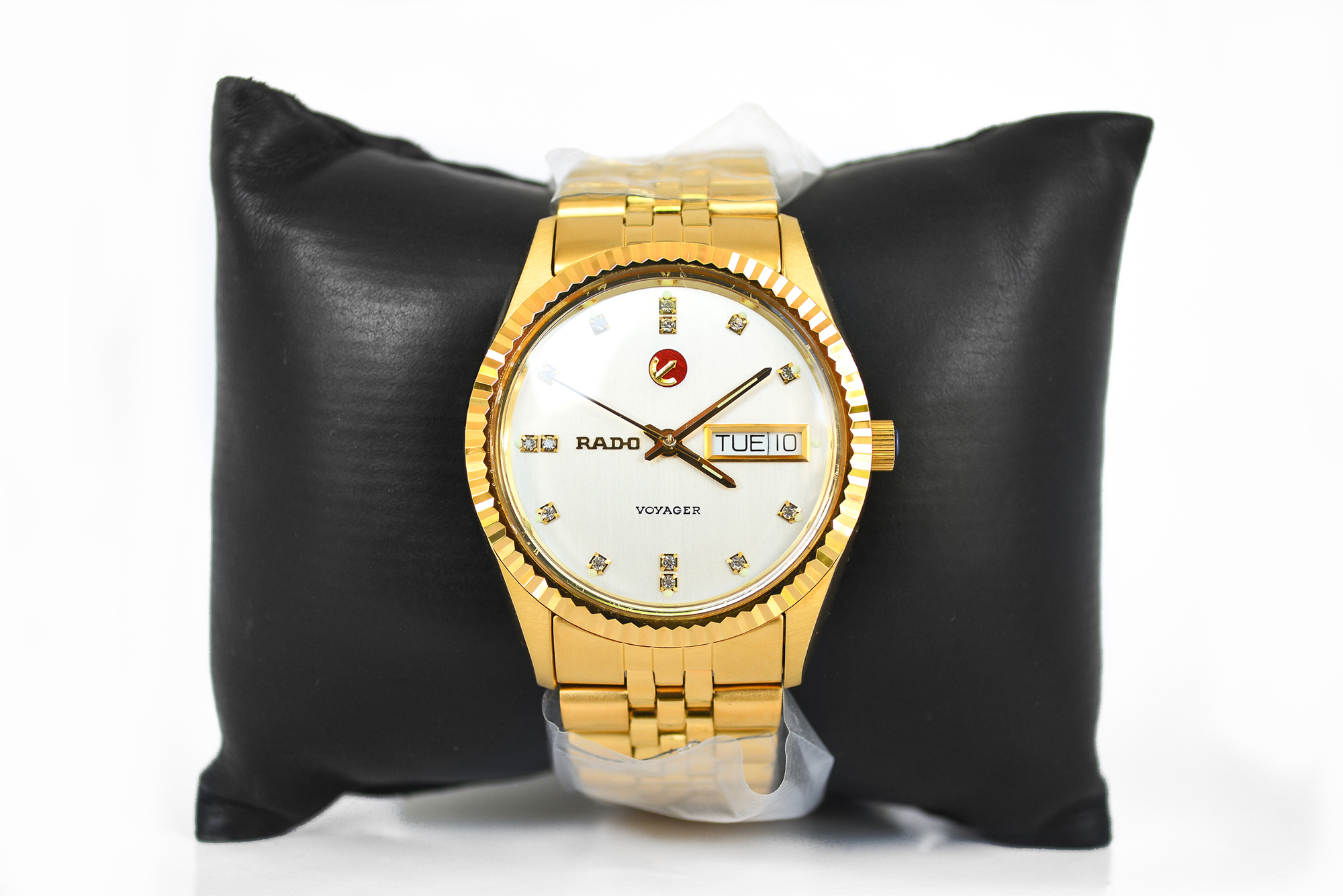 Rado Voyager Automatic Day-Date เรือนทอง ขอบหยัก หลักพลอย หน้าขาว