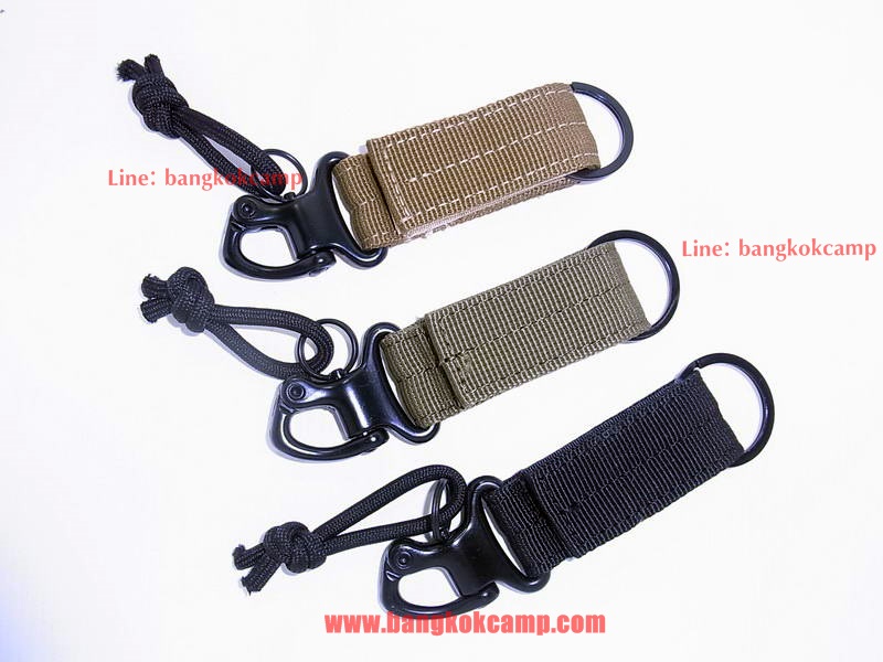 พวงกุญแจ ผ้าคอดูร่า คาราบิเนอร์ Carabiners สแน็ปลิงค์ Snaplink ตะขอเกี่ยว - ห่วงถอดได้ เหน็บเข็มขัดได้ (แบบ2สลัก-สีเขียว)