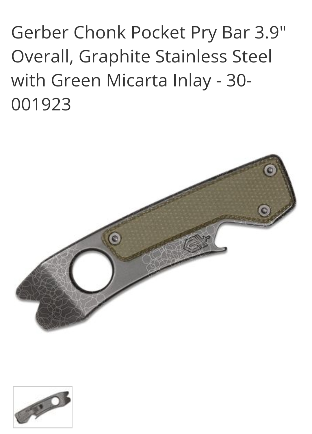 เครื่องมืออเนกประสงค์ Gerber Chonk Pocket Pry Bar 3.9" Overall, Graphite Stainless Steel with Green Micarta Inlay - 30-001923