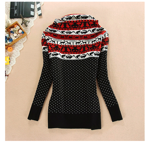 fashion เสื้อกันหนาว ไหมพรม สเวตเตอร์ คอเต่า สีดำ ลายจุด ใส่เที่ยว น่ารักๆ