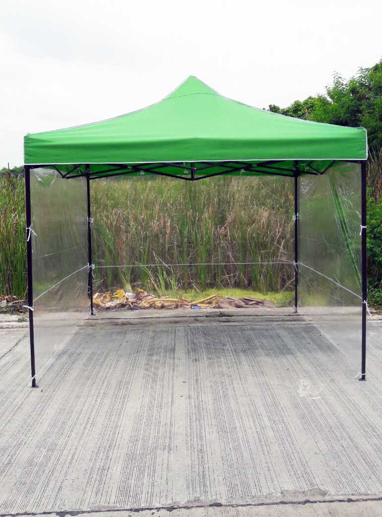 เต็นท์พับได้ สีเขียว ขนาด 3m x 3m พร้อมพลาสติกใส 3 ด้าน