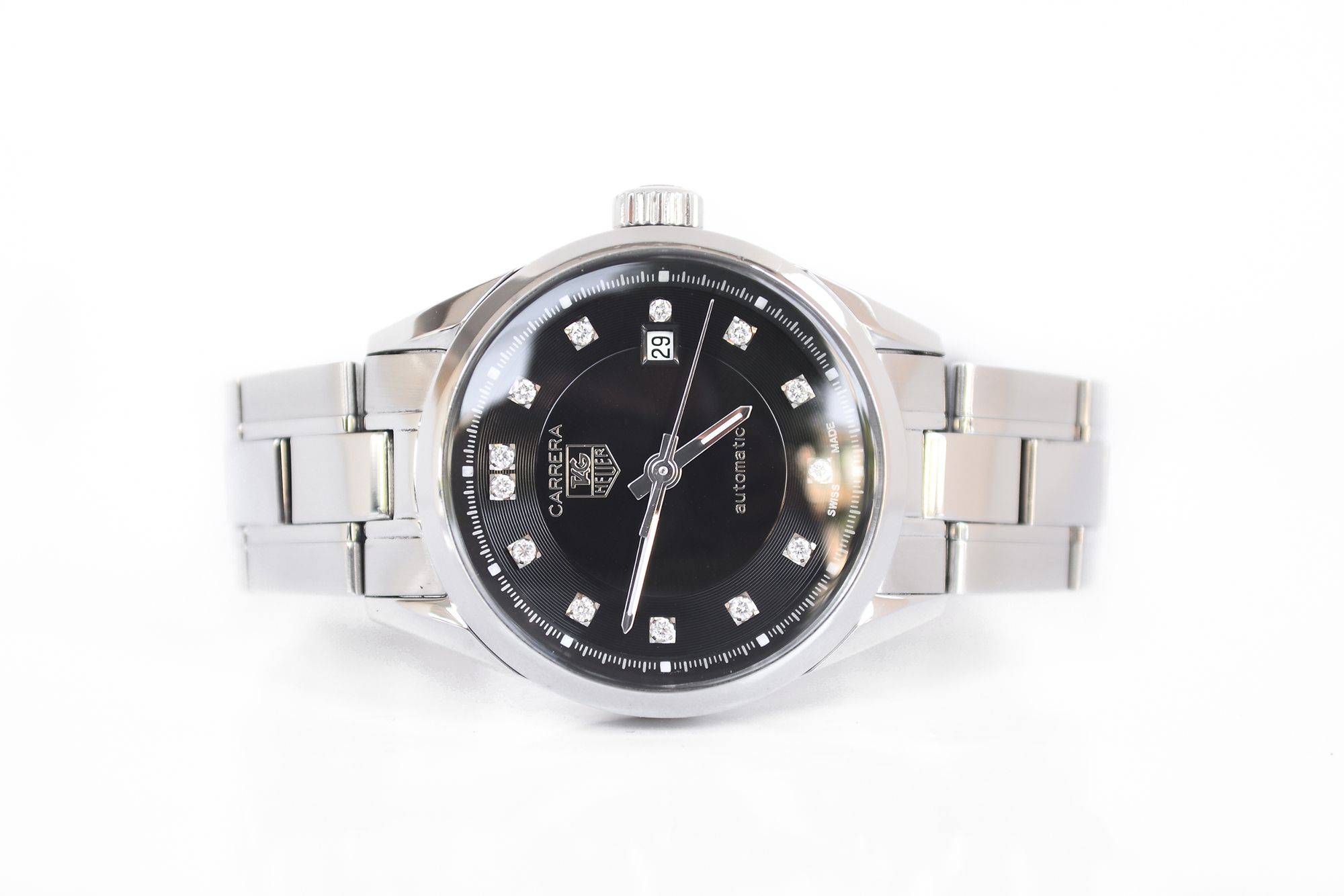 Tag Heuer Carrera Automatic Lady Size หน้าดำ หลักเพชร