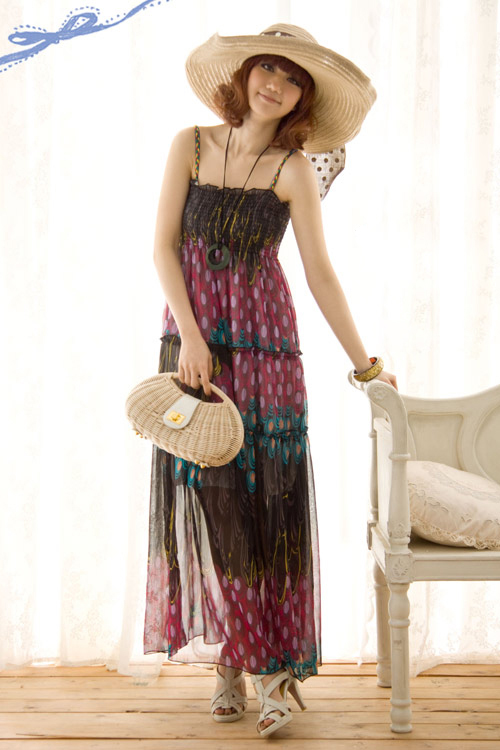 MAXI DRESS ชุดเดรสยาวแฟชั่น ใส่เที่ยวทะเล สายเดี่ยว ผ้าชีฟอง โทนสีชมพู เขียว ดำ สม็อกอก ใส่ออกงาน สวยๆ ASIA STREET FASHION