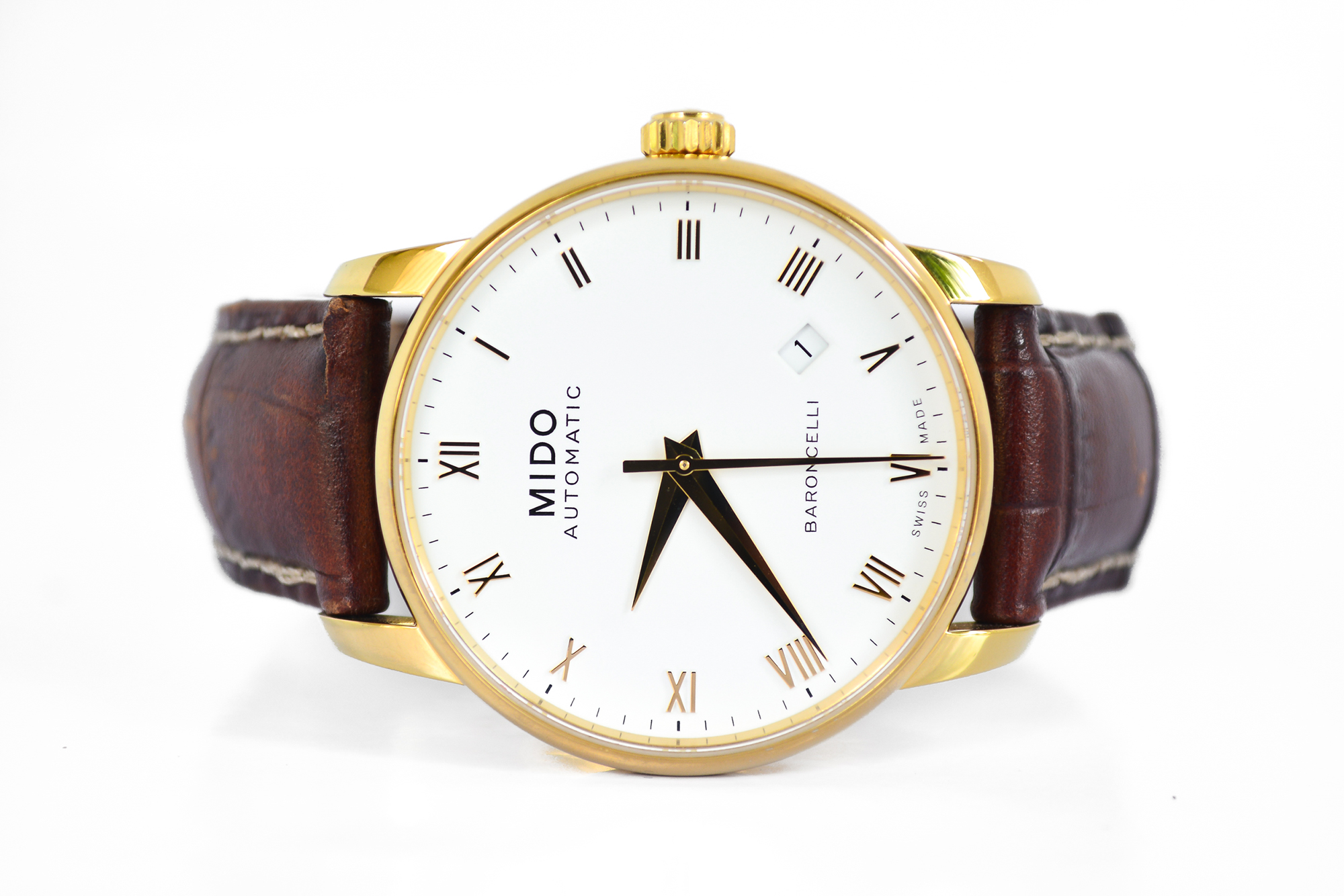 Mido Baroncelli Automatic หลักโรมัน เรือนทอง หน้าขาว สายหนัง