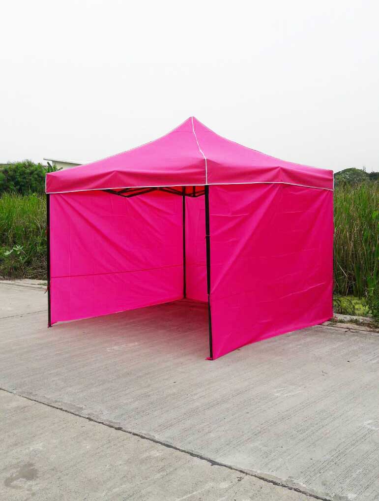 เต็นท์พับได้ สีชมพู ขนาด 3m x 3m พร้อมผ้าข้าง 300D 3 ด้าน