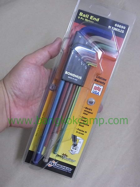 ประแจแอลหกเหลี่ยม BONDHUS ...แบบมิล....รุ่นนี้แยกสีเพื่อสะดวกในการใช้งาน ...ชุด 9 ชิ้น... Made in USA (69699)