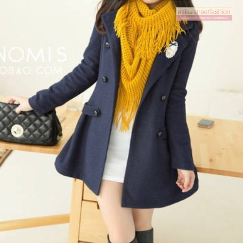 LADY COAT เสื้อโค้ทกันหนาว ทรงหวานๆ สไตล์เกาหลี พร้อมส่ง DARK BLUE