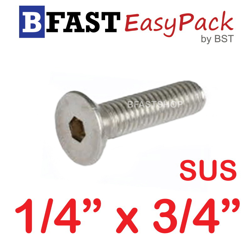 สกรูหัวจมเตเปอร์สแตนเลส SUS 1/4" x 3/4" ( 6 ตัว/ถุง )