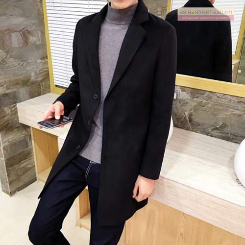 เสื้อโค้ทผู้ชาย สไตล์เกาหลี ทรงคลาสสิค ใส่ง่ายเข้ากับทุกชุด กันหนาวได้ดี พร้อมส่ง สีดำ BB2753 ผ้าบาง มีรอยที่กระดุม