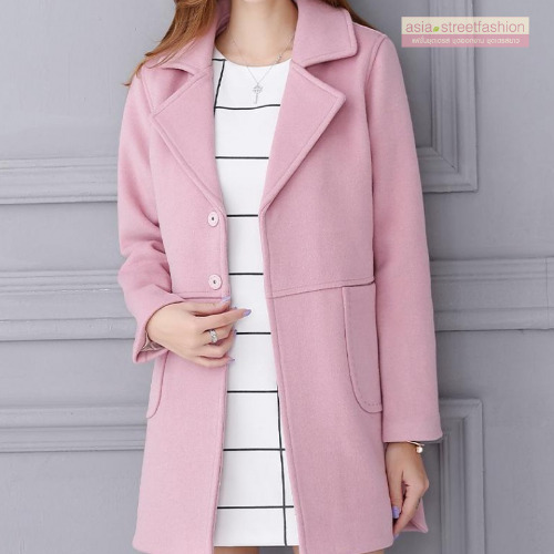 เสื้อโค้ท สไตล์เกาหลี ทรงคลาสสิค ใส่ง่ายเข้ากับทุกชุด กันหนาวได้ดี พร้อมส่ง สีชมพูอ่อน