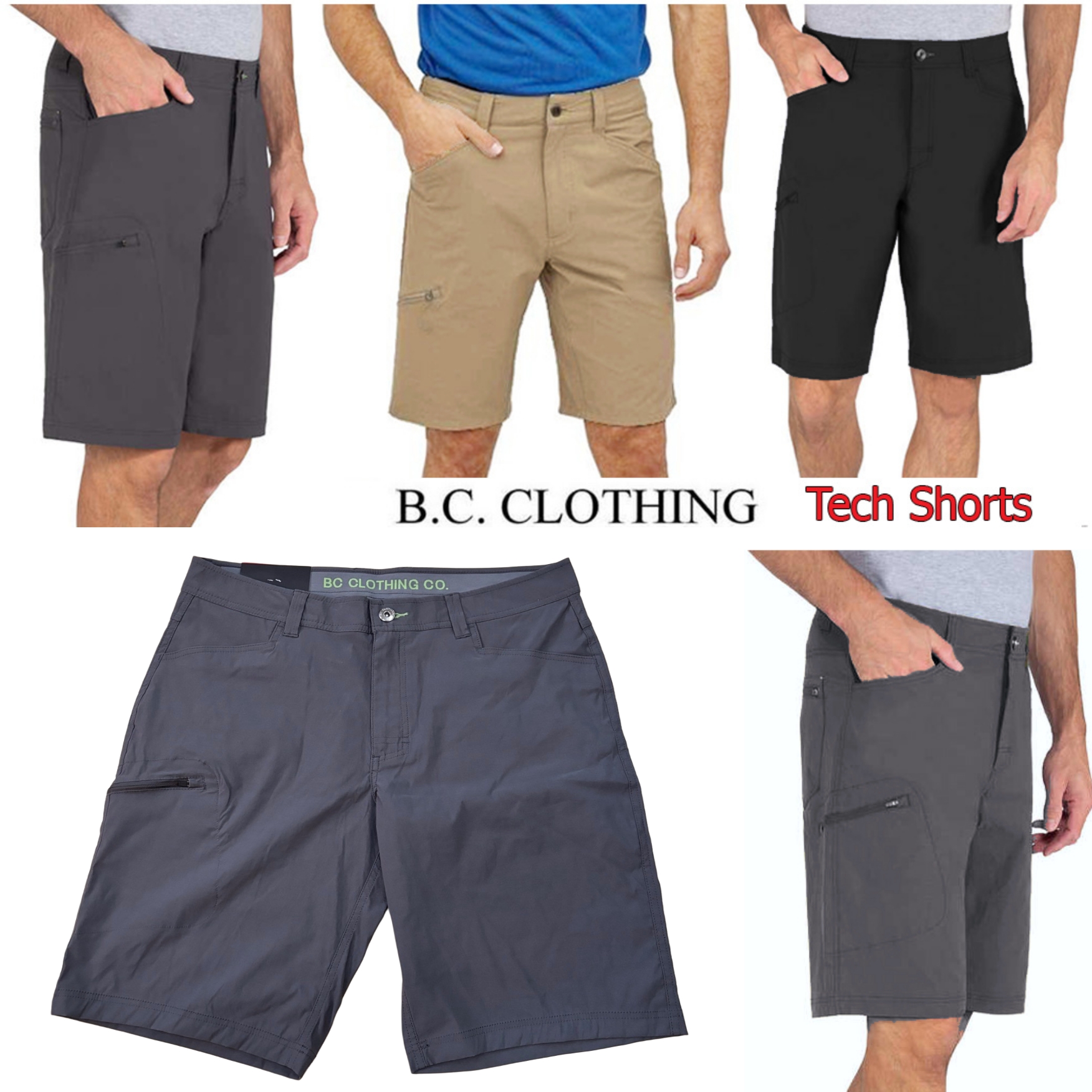 BC Clothing Tech Stretch Zip Pocket Shorts