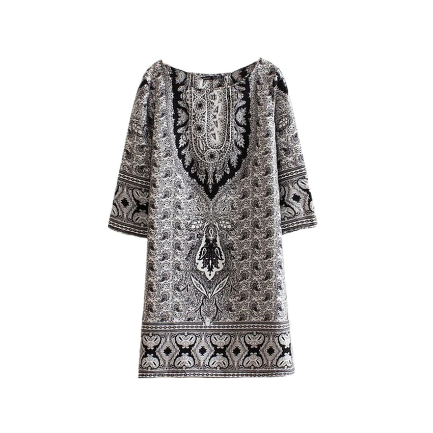 Totem Floral Print Mini Dresses For Women Trendy Fashion Style Online (Black)