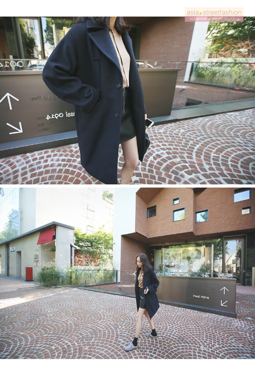 OverCoat เสื้อโค้ทกันหนาว สไตล์เกาหลี แต่งสายคาดหลัง ทรงโคล่ง ผ้าวูลผสมเนื้อดี บุซับในกันลม พร้อมส่ง กรมท่า