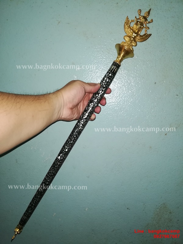 ไม้ครู หรือไม้ถือประดับมุข หัวนารายณ์ทรงสุบรรณ(นารายณ์ทรงครุฑ) ท้ายพญานาค ชุบทอง