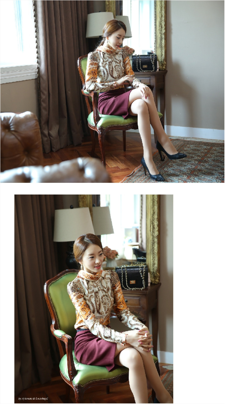 เสื้อทำงานผู้หญิงสีครีม สวยหรู คอเต๋า แขนยาว ผ้าซาติน