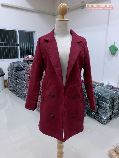 S-4XL เสื้อโค้ทกันหนาว สไตล์เกาหลี ทรงเรียบง่าย ทรงยาว ดูดี ผ้าวูลผสมบุซับในกันลม จะใส่คลุม หรือใส่เป็นโค้ทก้สวยเก๋ พร้อมส่งจ้า ไวน์แดง