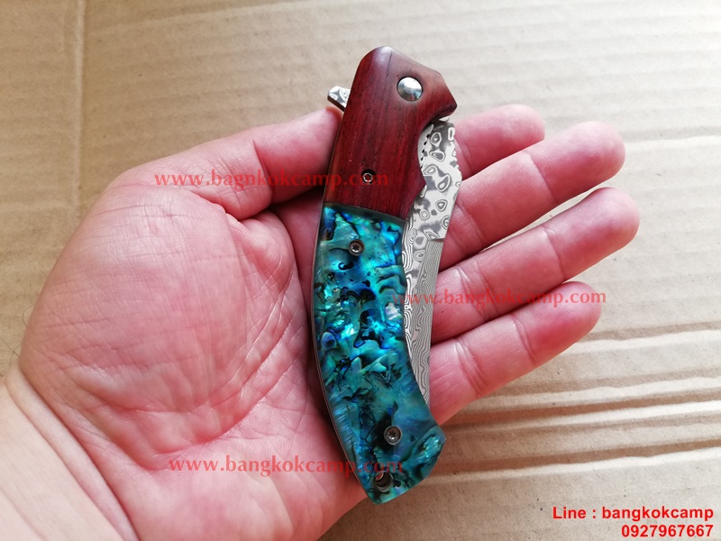 มีดพับ ดามัสกัส Damascus พร้อมซองหนังแท้ (เล่มใหญ่ 2)