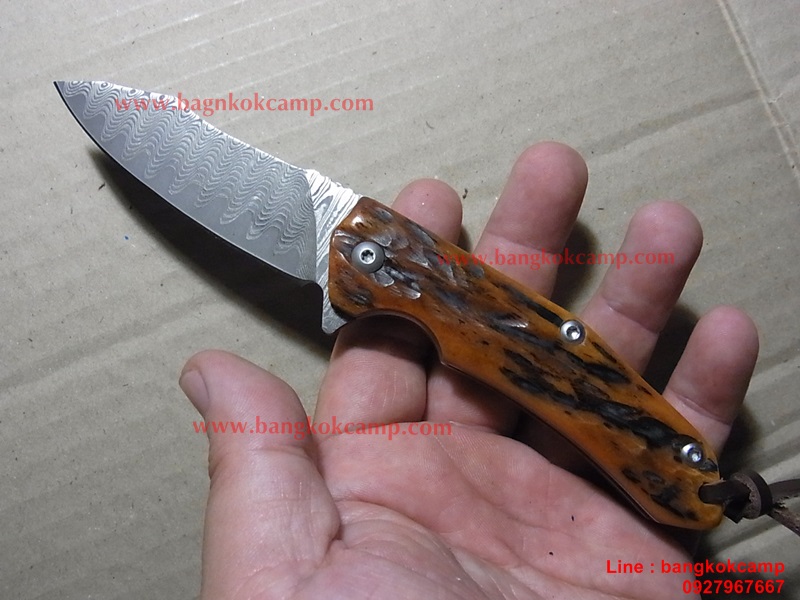 มีดพับ ดามัสกัส Damascus พร้อมซองหนังแท้ (เล่มใหญ่)