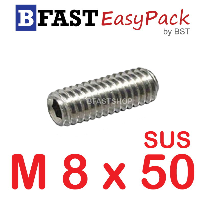สกรูตัวหนอนสแตนเลส SUS M8 x 50 (3 ตัว/ถุง)