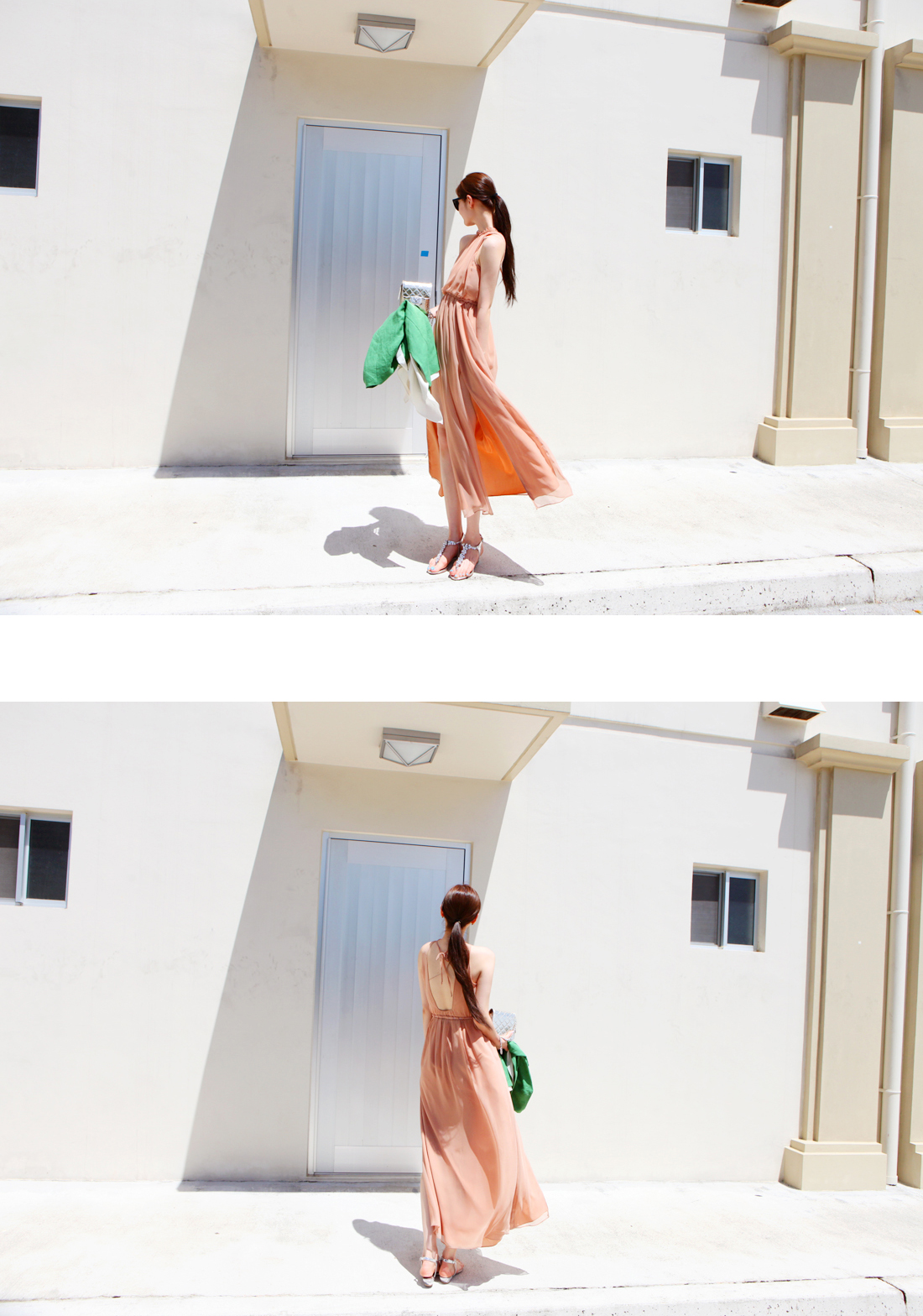 maxi dress - ชุดเดรสยาวผ้าชีฟอง ใสเที่ยว ใส่ทำงาน แขนกุด เปิดหลัง สีโอรส น่ารักมากๆ ค่ะ สามารถใส่ออกงานได้ Asia Sttreet Fashion