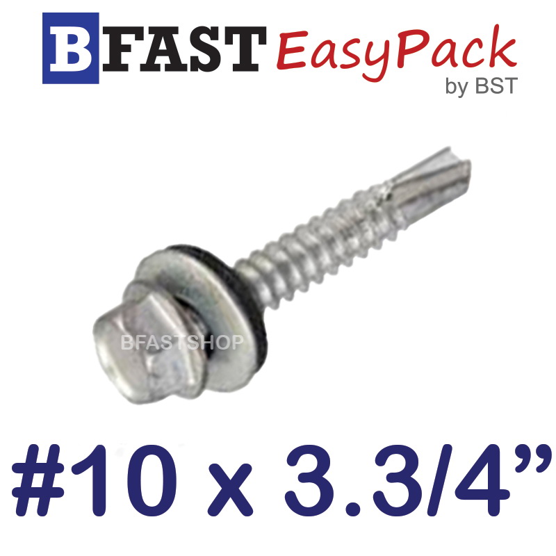 สกรูยิงหลังคา-เหลี่ยมปลายสว่าน *ชุบสังกะสี-ดาโก้* (พร้อมยางรอง) #10 x 3.3/4" (8 ตัว/ถุง)