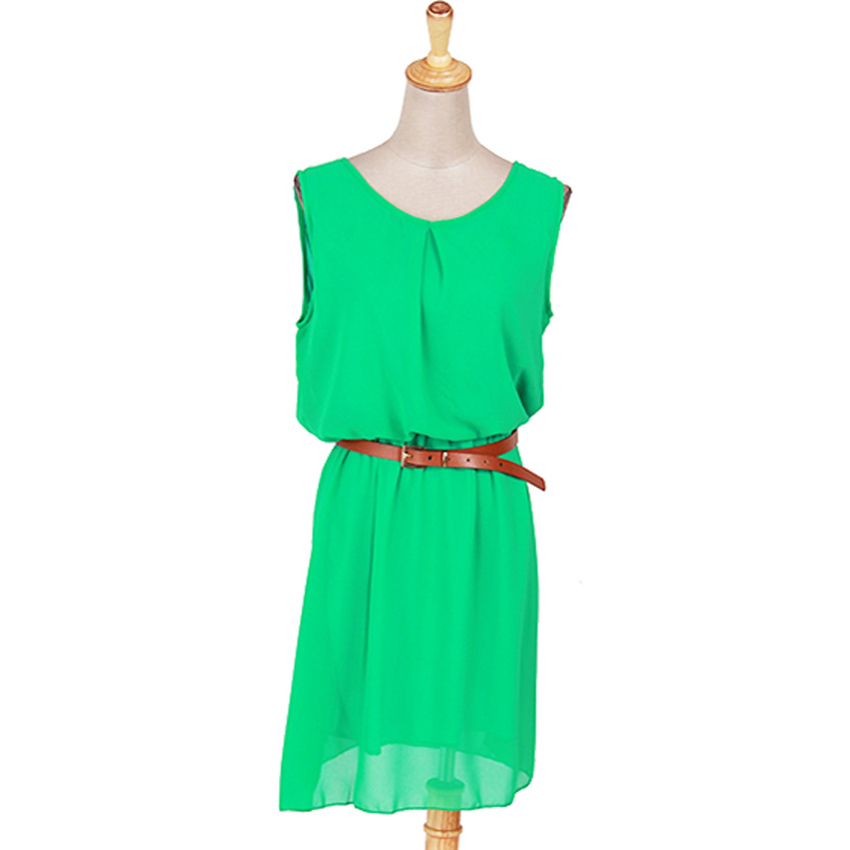 weekend dress แฟชั่นชุดเดรสออนไลน์ชีฟอง ชุดเดรสยาวสวยโปร่ง เอวยืด - สีเขียว