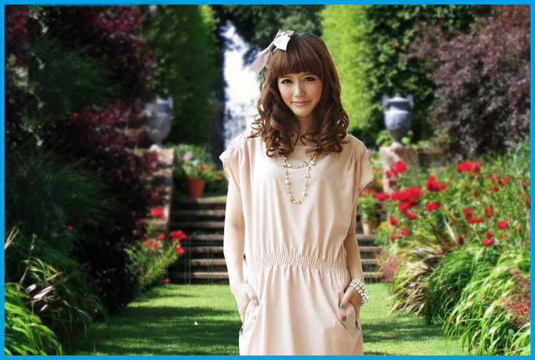 dress ชุดเดรสแขนสั้น สีครีม จั้มเอว ตกแต่งหัวไหล่ เดรสแฟชั่นใส่ทำงาน เที่ยว น่ารัก Asia Street Fashion