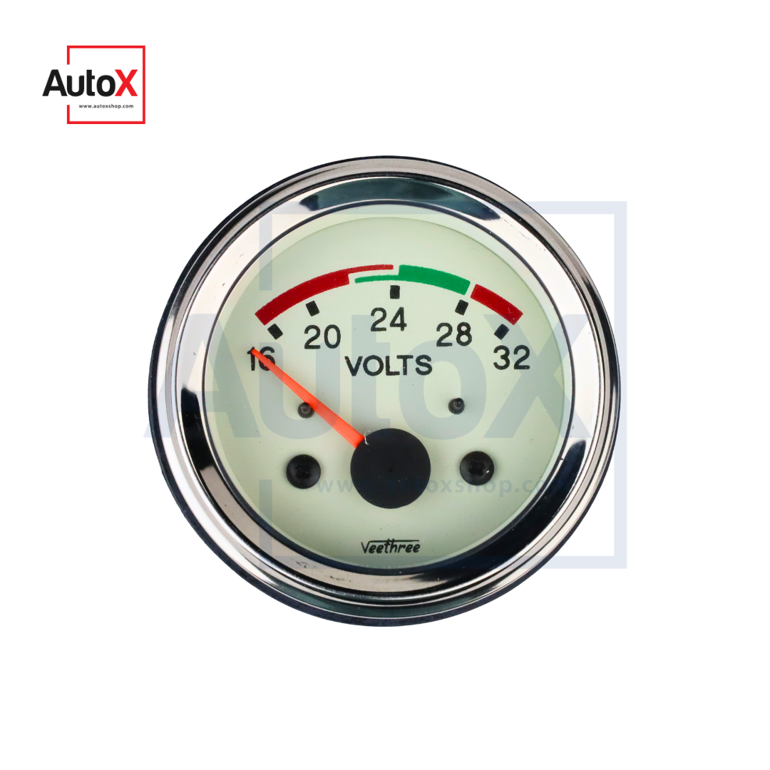 เกจวัดโวลต์ โวลต์มิเตอร์ 24V หน้าปัดสีขาว ยี่ห้อVeethree