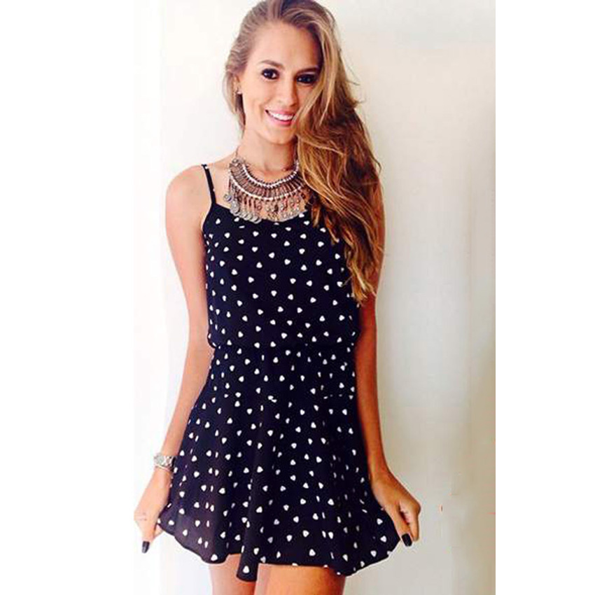 Cyber Sexy Ladies Floral Print Dress Women Sleeveless SpaghettiStrap Elastic Waist Casual Mini Women is Fashion Dresses ( Dark Blue )