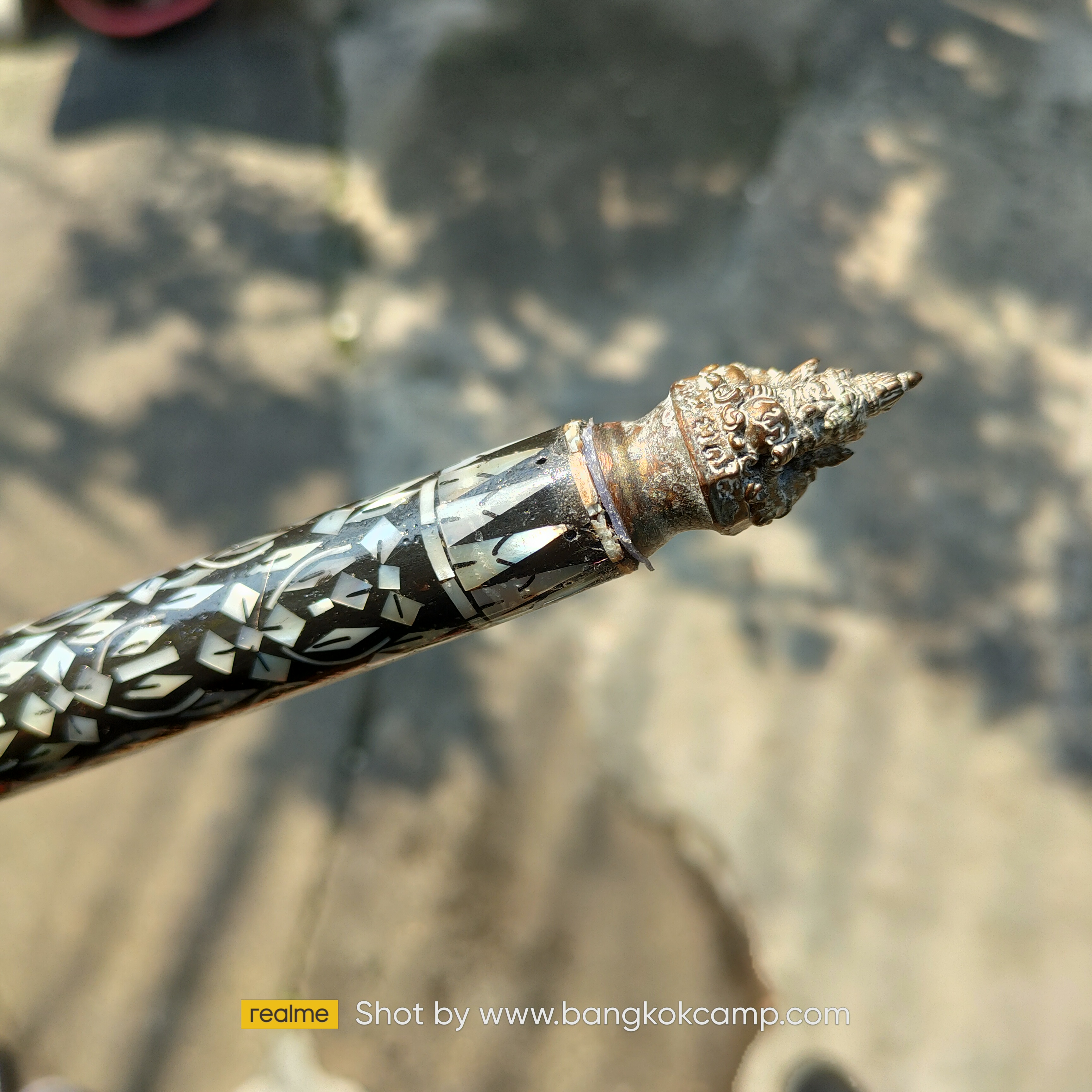 ไม้ครู หรือไม้ถือประดับมุข หัวท้าวเวสสุวรรณ ท้ายพระราหู