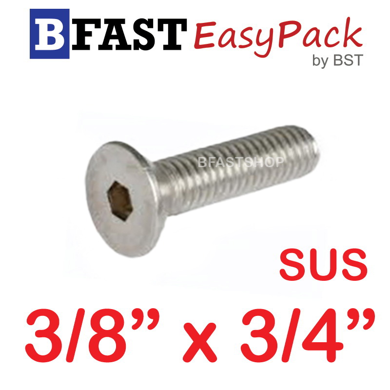 สกรูหัวจมเตเปอร์สแตนเลส SUS 3/8" x 3/4" ( 2 ตัว/ถุง )