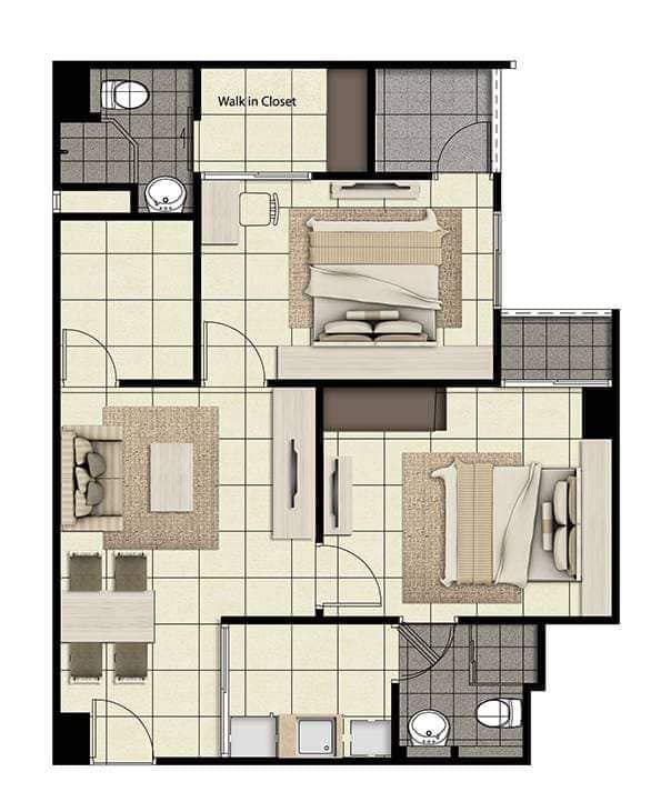 ให้เช่าคอนโด Kensington (เคนซิงตัน) ขนาด 61.68 ตร.ม. 2 ห้องนอน 2 ห้องน้ำ ราคา 15000 บาท / เดือน