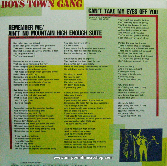 Boys Town Gang - Remember Me / Ain't No Mountain High Enough Suite / Can't Take My Eyes Off You