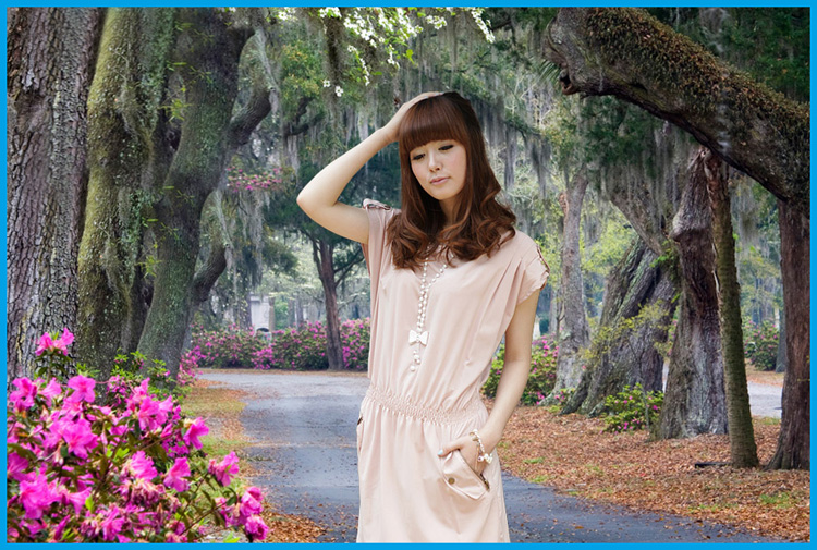 dress ชุดเดรสแขนสั้น สีครีม จั้มเอว ตกแต่งหัวไหล่ เดรสแฟชั่นใส่ทำงาน เที่ยว น่ารัก Asia Street Fashion