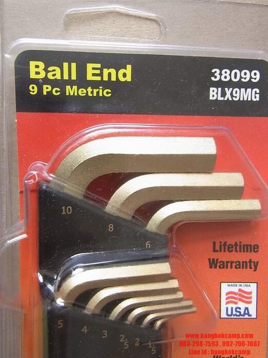 ประแจแอลหกเหลี่ยม BONDHUS ...แบบมิล....รุ่นนี้เคลือบทอง 14K ...ชุด 9 ชิ้น... Made in USA (38099)