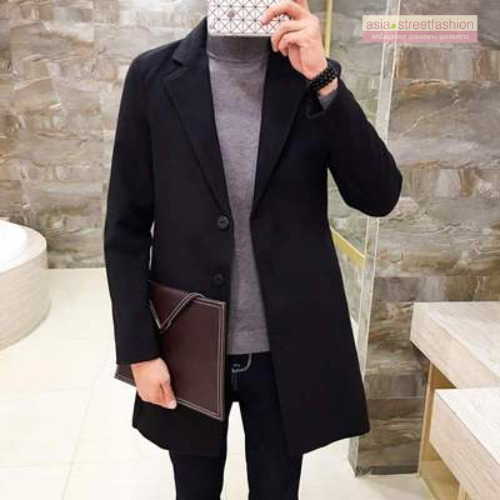 เสื้อโค้ทผู้ชาย สไตล์เกาหลี ทรงคลาสสิค ใส่ง่ายเข้ากับทุกชุด กันหนาวได้ดี พร้อมส่ง สีดำ BB2753 ผ้าบาง มีรอยที่กระดุม
