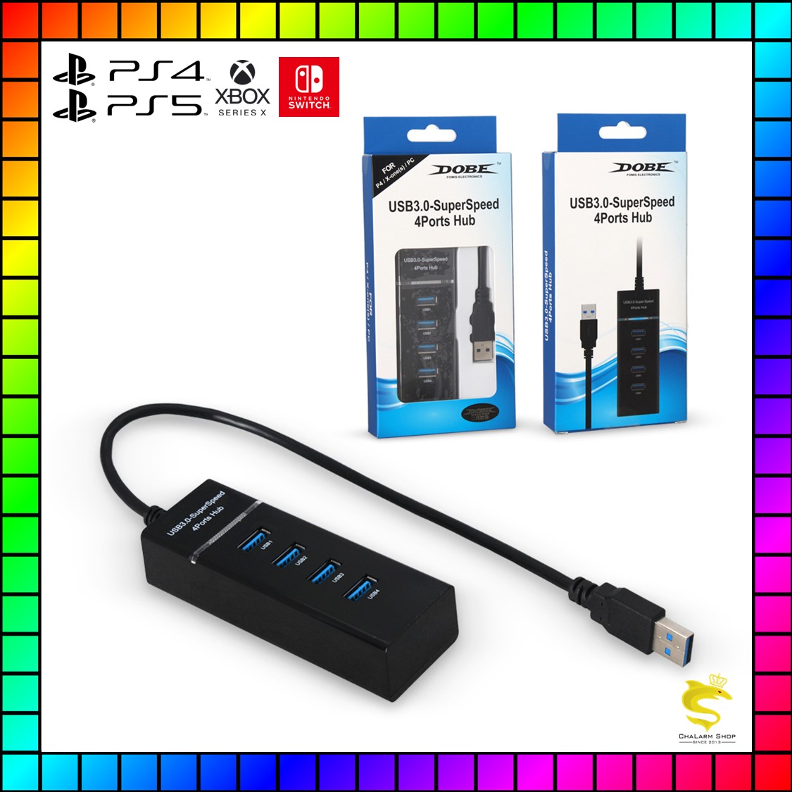 DOBE HUB USB 3.0 SuperSpeed 4 พอร์ทต่อ PS4 PS5 Xbox Switch