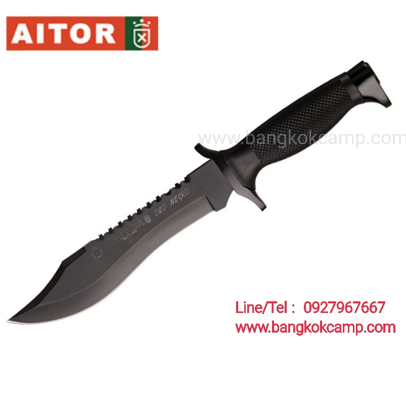 มีดใบตาย AITOR Oso Negro Fixed 7.25" Black Sawback Blade, Black Polymer Handle and Hard Nylon Sheath - 16010 ของแท้