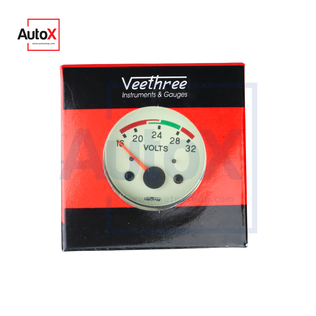 เกจวัดโวลต์ โวลต์มิเตอร์ 24V หน้าปัดสีขาว ยี่ห้อVeethree