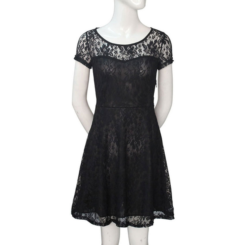 Sunwonder O-Neck Lace Splice Shop Fashion Dresses Online (Black)